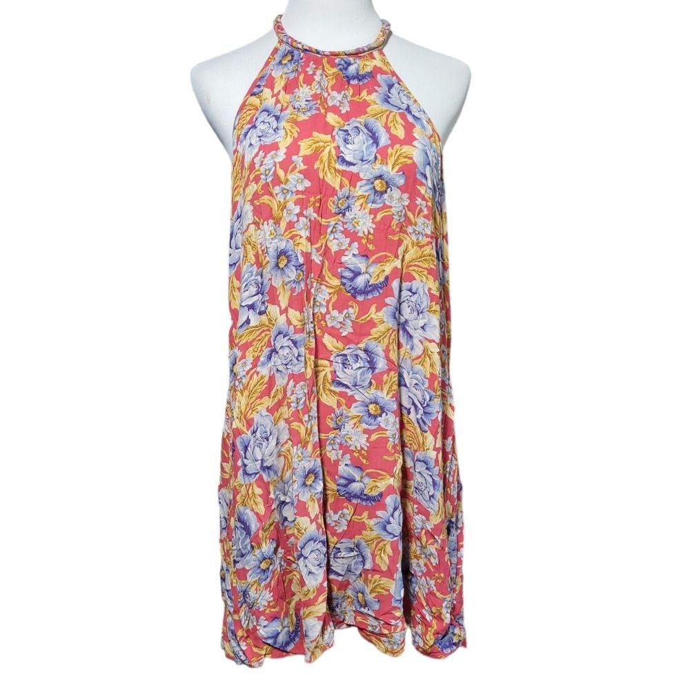 AMERICAN EAGLE  Mini Dress Floral Hi Neck Short Tunic Pockets Womens Large 1331